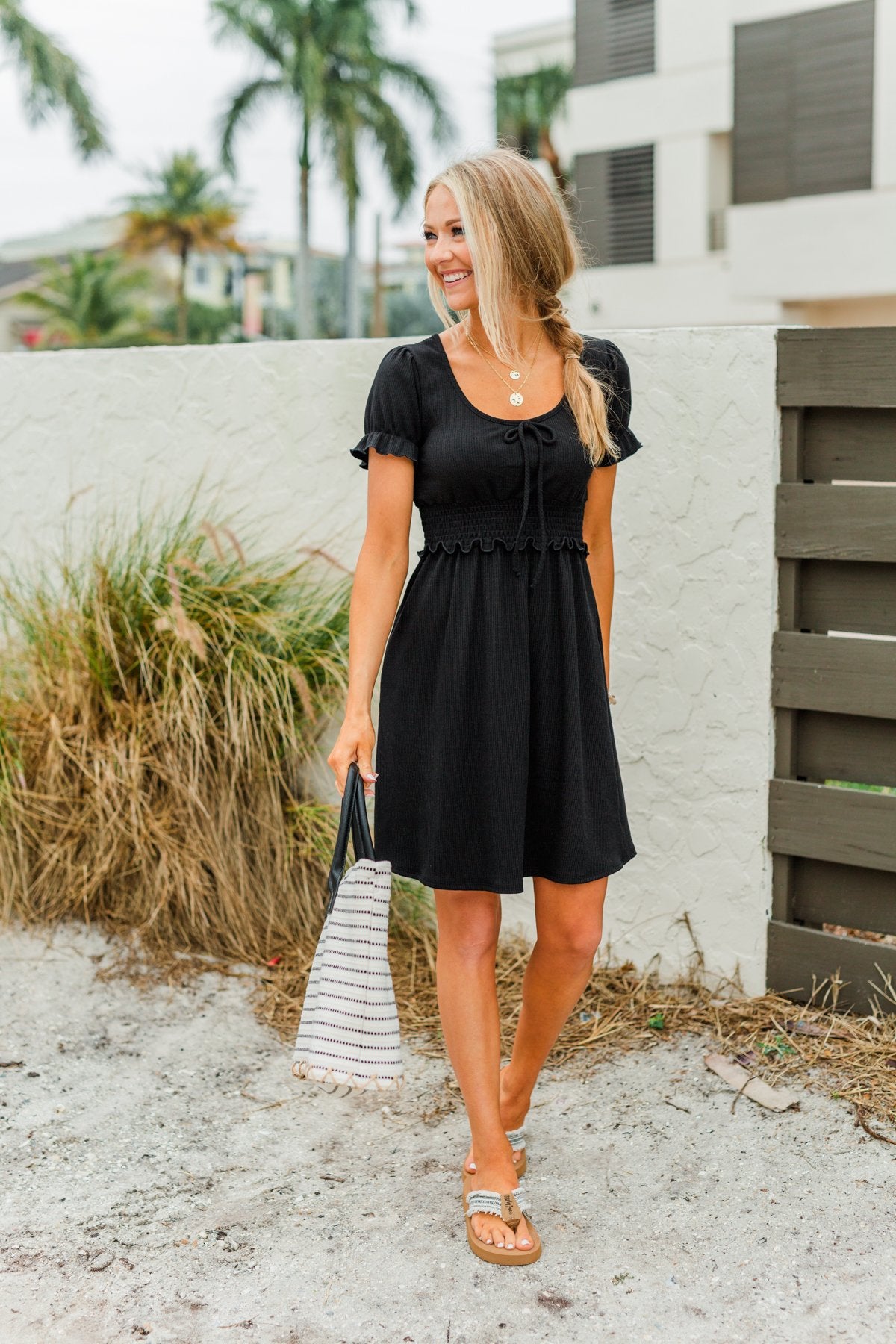 Sincere Smiles Smocked Knit Dress- Black Sincere Smiles Smocked Knit Dress- Black