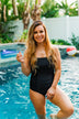Seaside Smiles Ruched One-Piece Swimsuit- Black