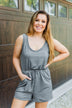 Cheerful Travels Sleeveless Romper- Charcoal