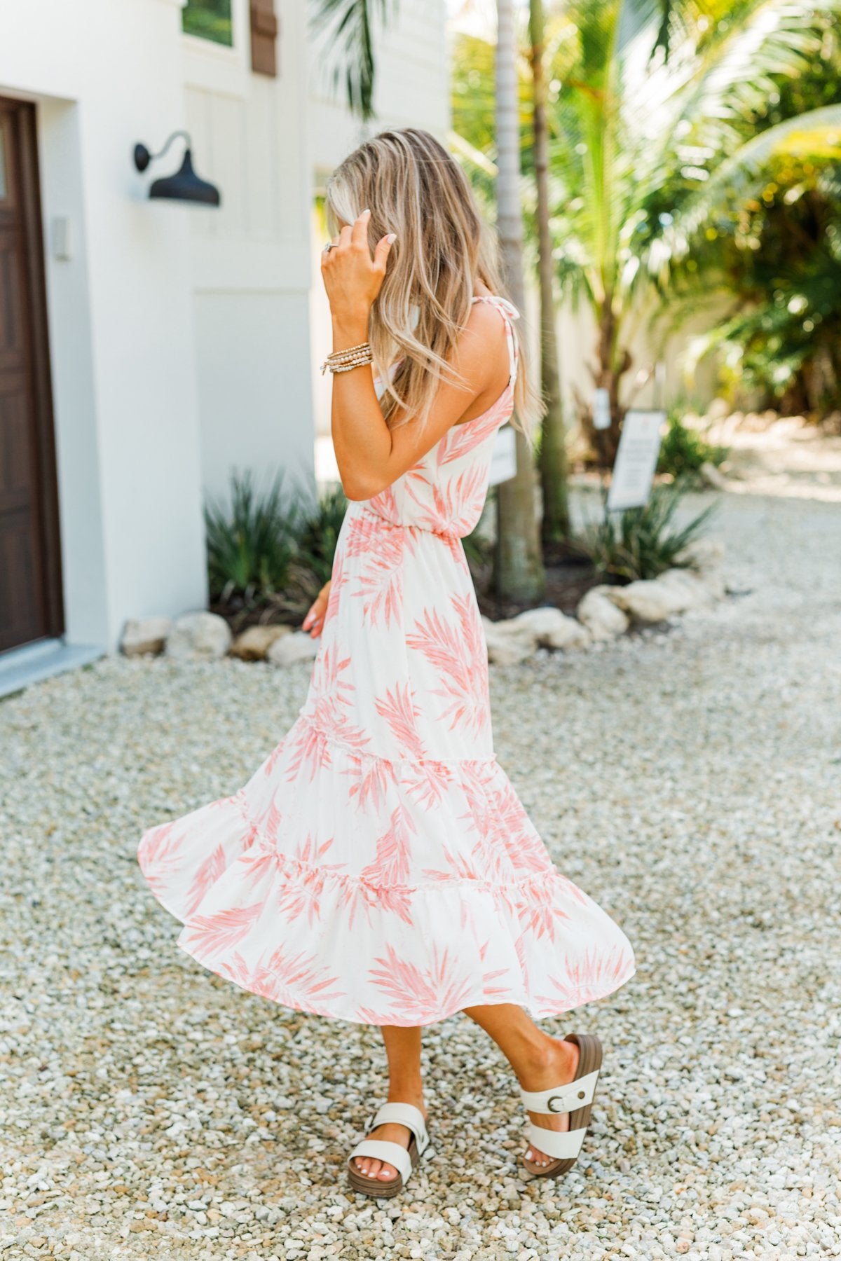 Finding Paradise Tropical Midi Dress- Ivory & Coral