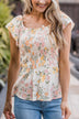 Kindred Spirit Smocked Floral Blouse- Ivory & Light Pink