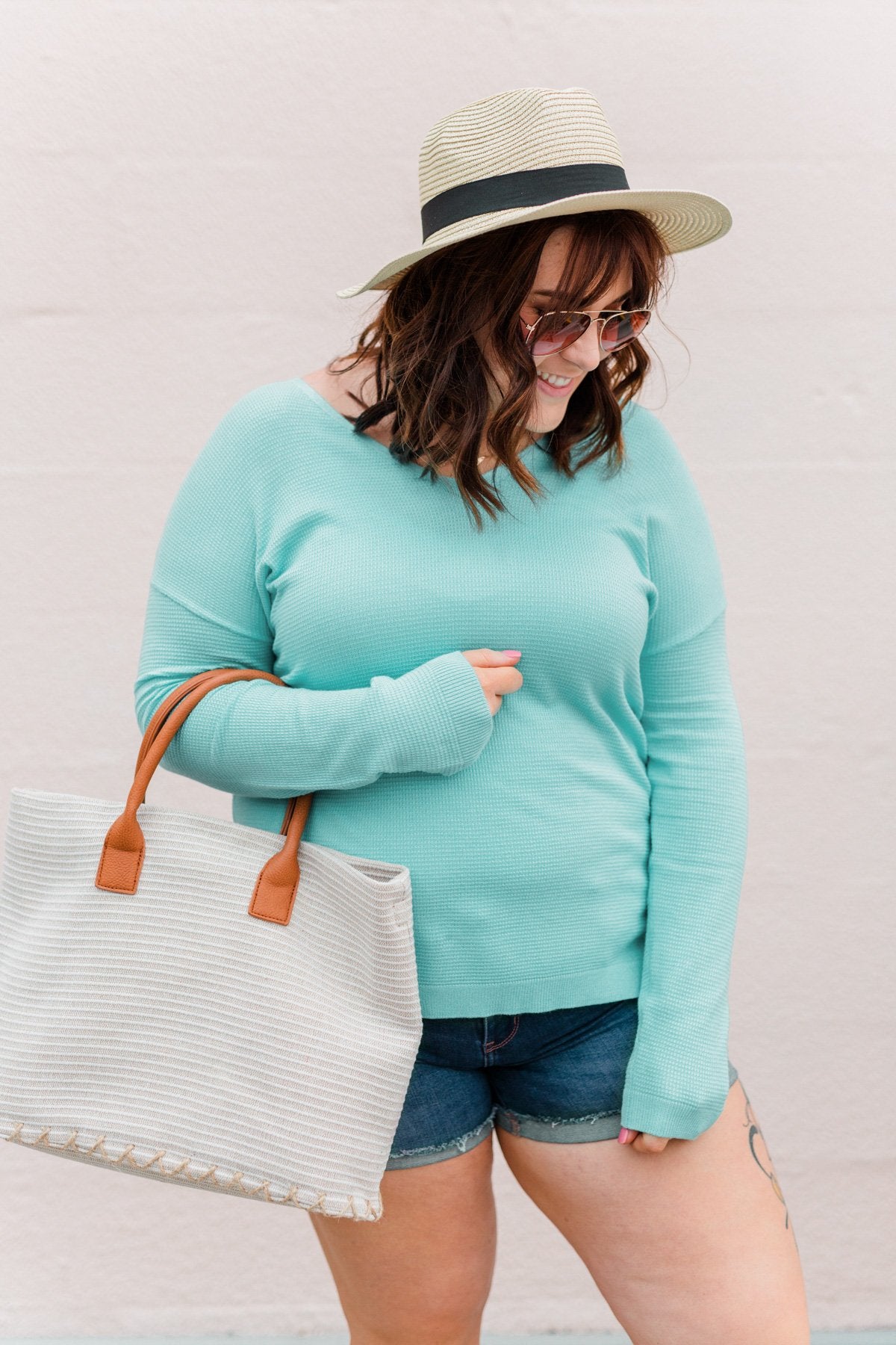 Life In Full Bloom V-Neck Knit Top- Aqua Blue