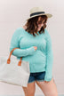 Life In Full Bloom V-Neck Knit Top- Aqua Blue