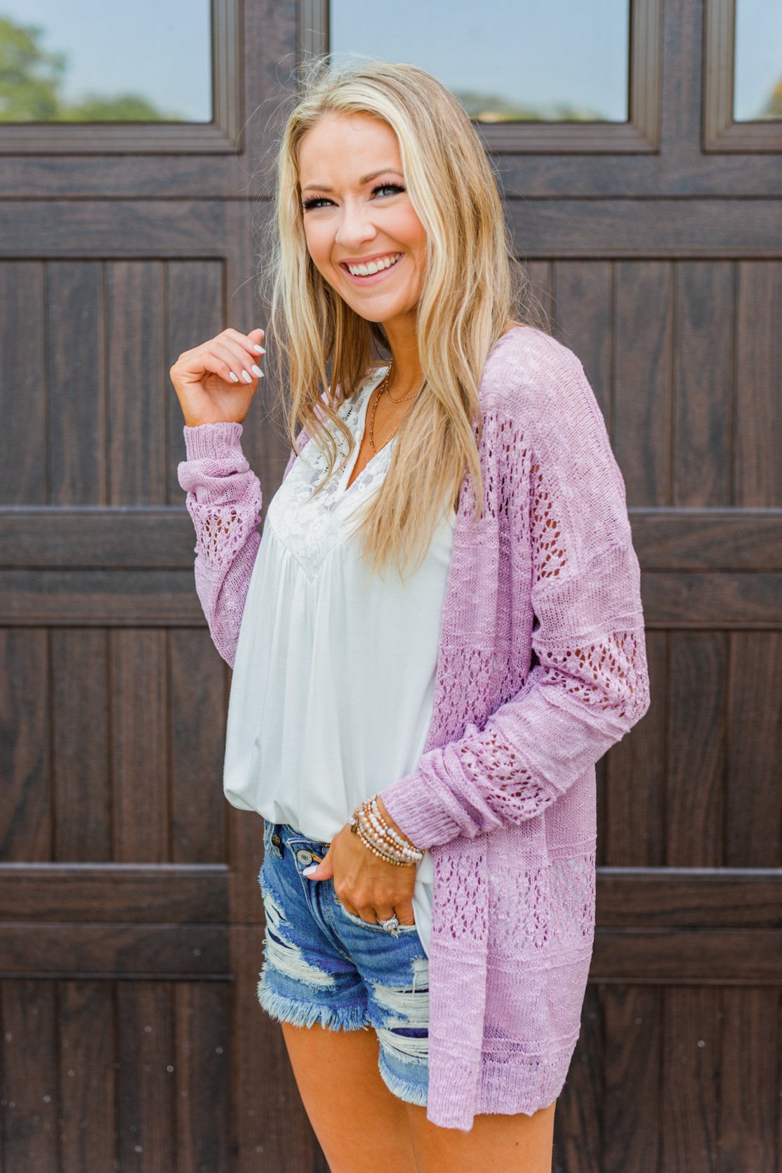 Lovely Life To Live Open Knit Cardigan Lavender