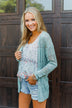 Lovely Life To Live Open Knit Cardigan- Dusty Teal