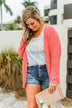 Have My Heart Velvet Chenille Cardigan- Coral