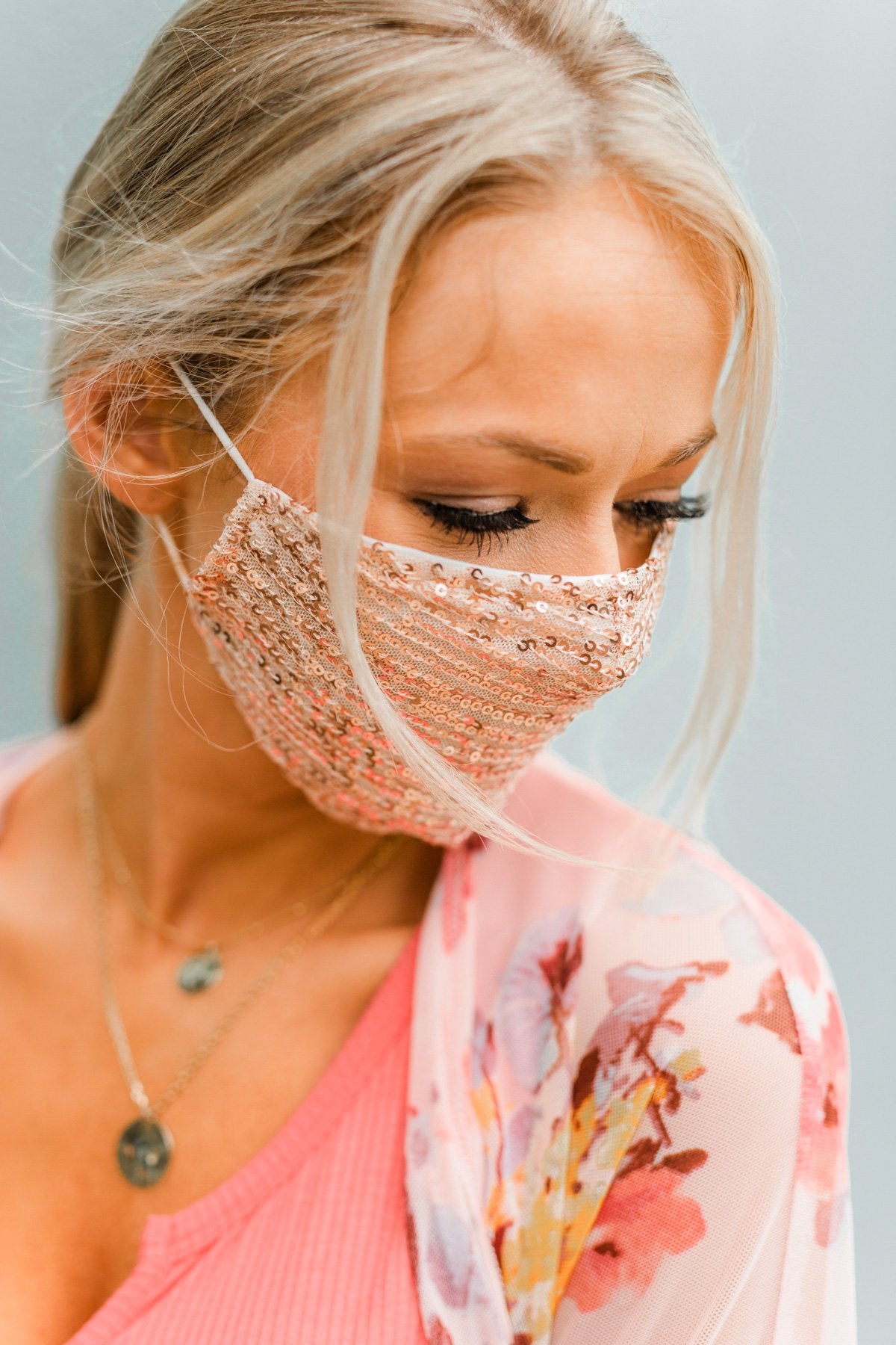 Sequin Face Covering- Rose Gold