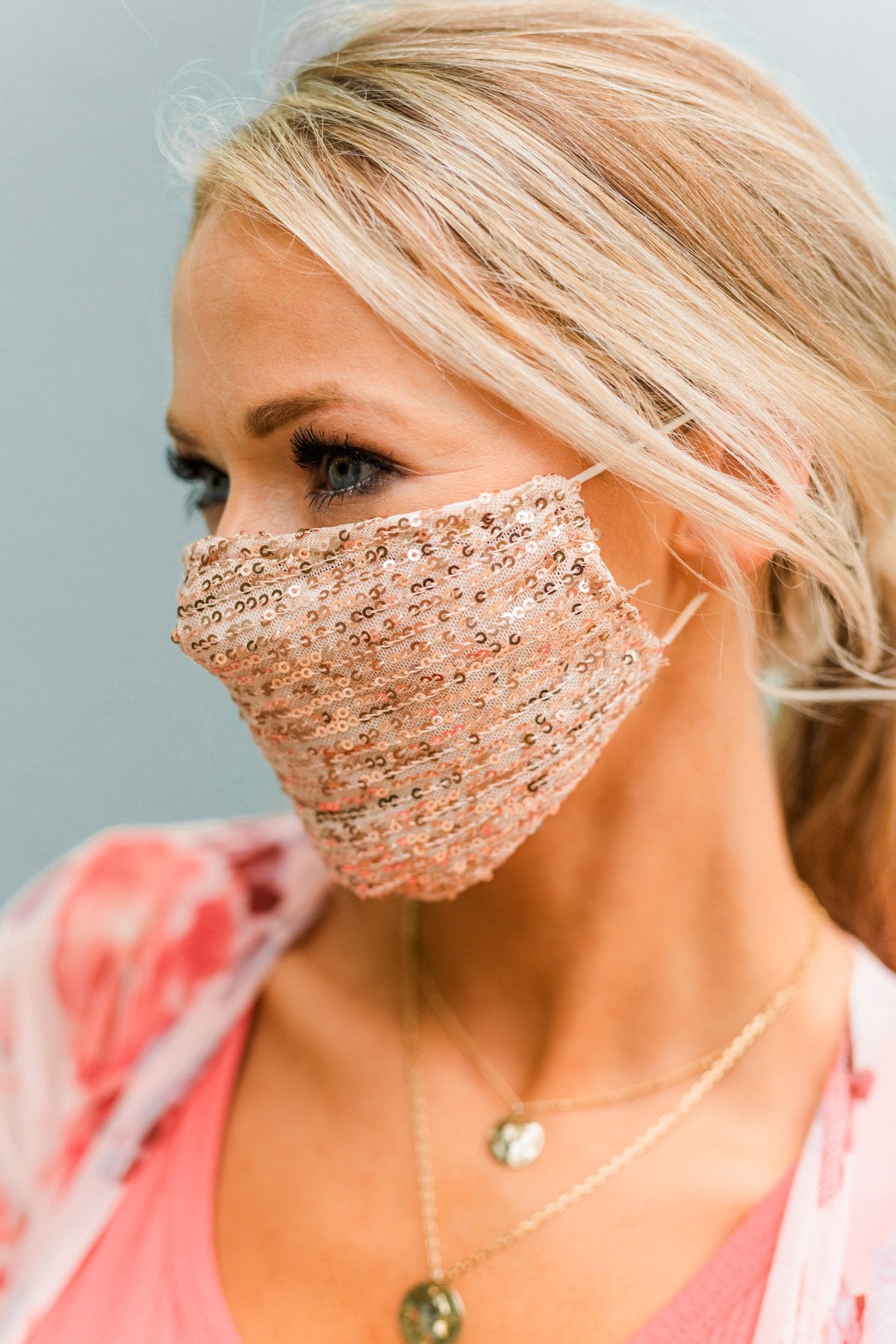 Sequin Face Covering- Rose Gold