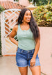 Uplifting Spirits Button Henley Tank Top- Sage