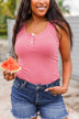 Uplifting Spirits Button Henley Tank Top- Bubblegum Pink