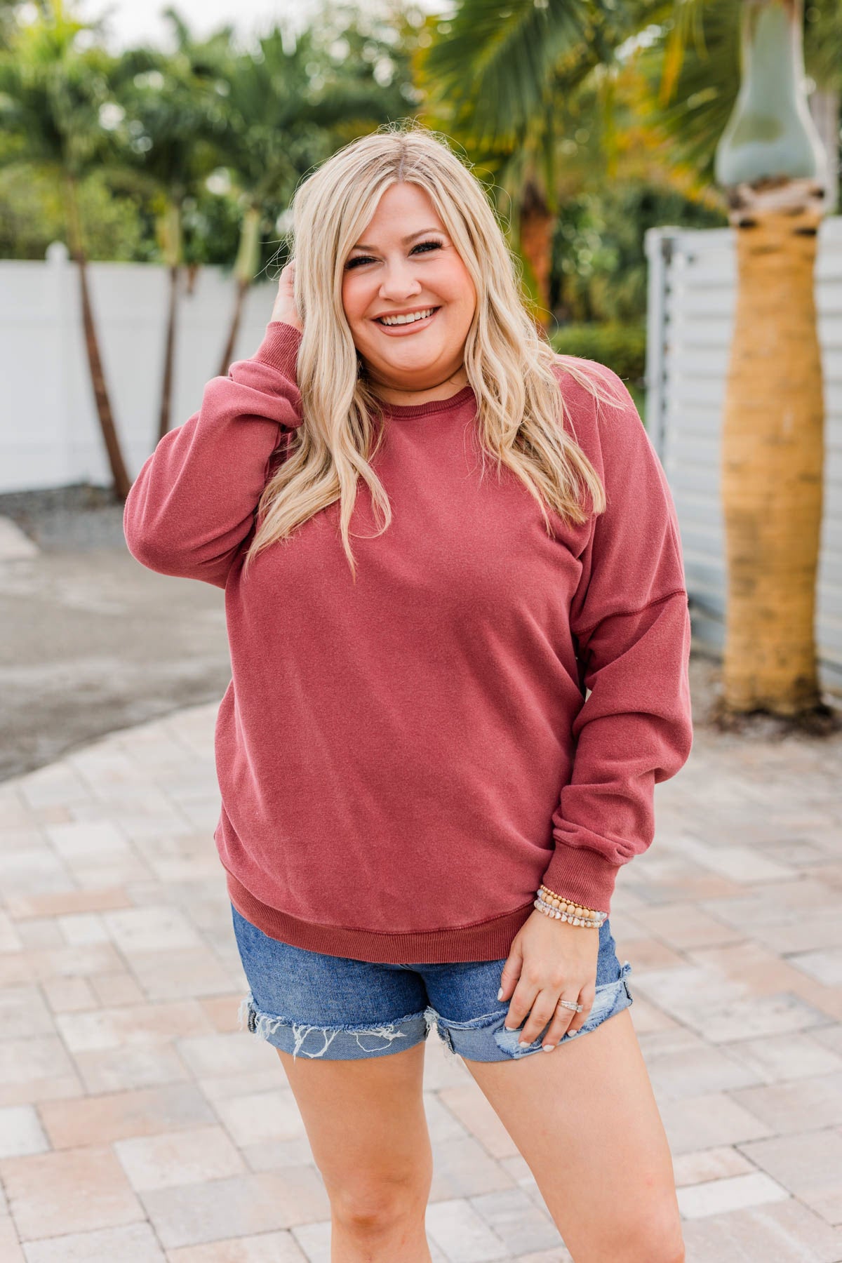 Pulse Basics Notice Me Crew Neck Pullover- Brick