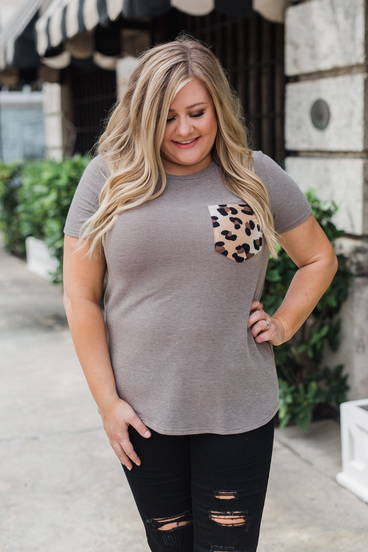 Wild At Heart Leopard Pocket Top- Taupe