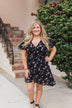 Short Sleeve V-Neck Wrap Detail Dress- Black