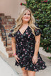 Short Sleeve V-Neck Wrap Detail Dress- Black