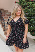 Short Sleeve V-Neck Wrap Detail Dress- Black