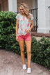 Coral Floral Knot Top- Mint