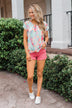 Coral Floral Knot Top- Mint