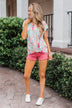 Coral Floral Knot Top- Mint