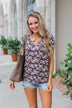 Take Me Away Floral Criss-Cross Top- Navy