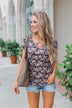 Take Me Away Floral Criss-Cross Top- Navy