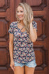 Take Me Away Floral Criss-Cross Top- Navy