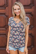 Take Me Away Floral Criss-Cross Top- Navy