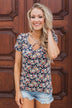 Take Me Away Floral Criss-Cross Top- Navy