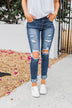 C'est Toi Distressed Ankle Cuff Skinnies- Polly Wash
