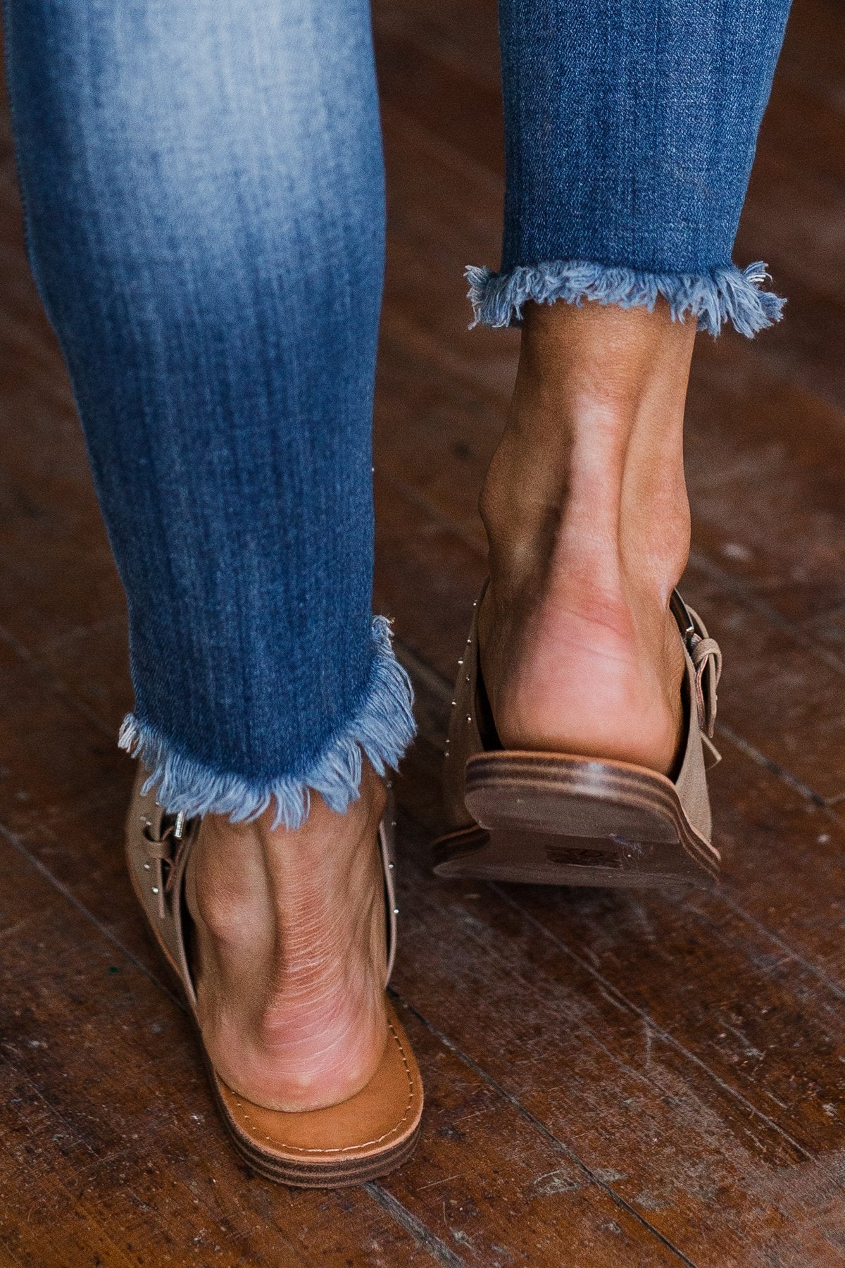 Soda Studded Slip On Sandals- Camel