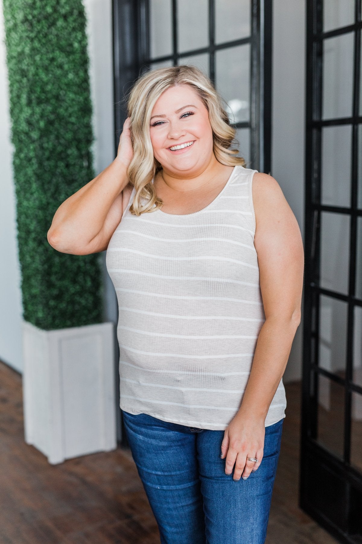 Simply Striped Tank Top- Oatmeal & Ivory