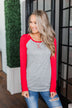 Season Awaits Long Sleeve Raglan Top- Deep Coral