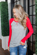 Season Awaits Long Sleeve Raglan Top- Deep Coral