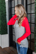 Season Awaits Long Sleeve Raglan Top- Deep Coral