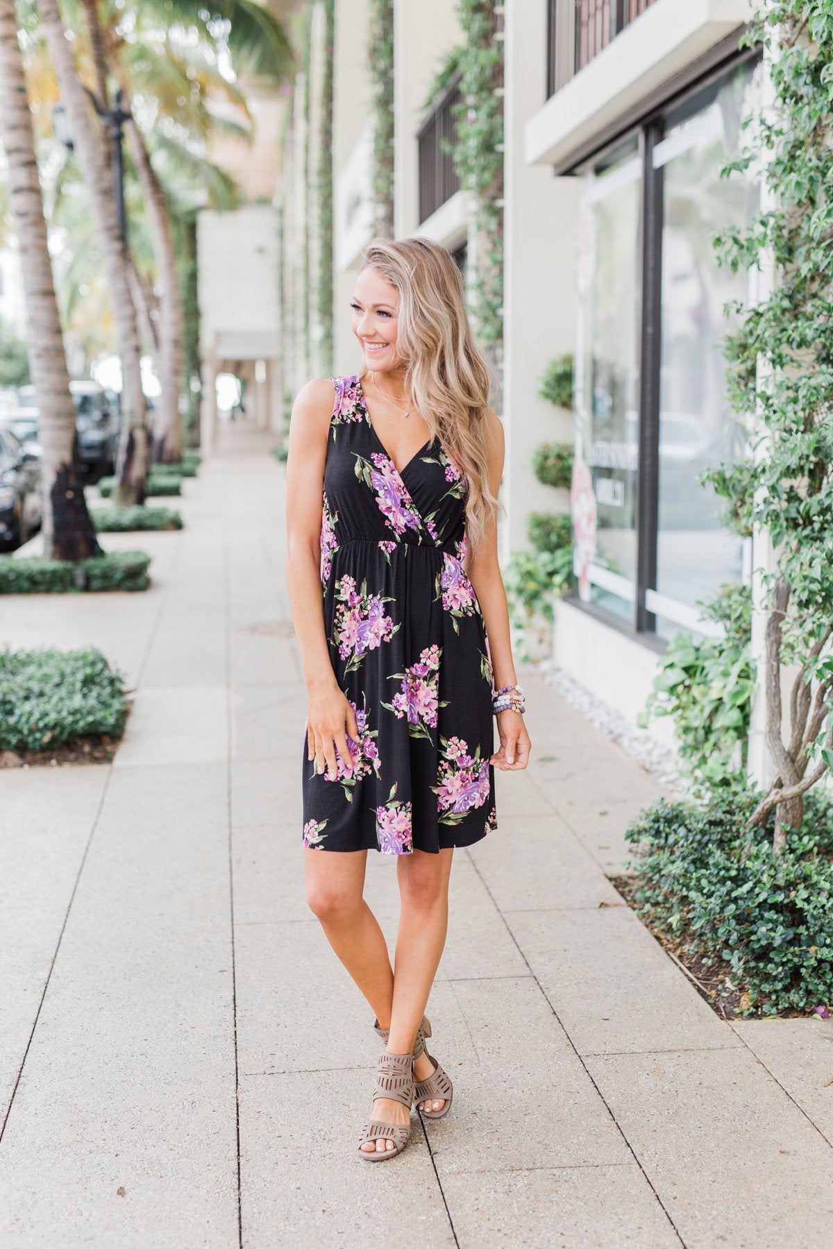 Blooming Beauty Sleeveless Floral Dress- Black