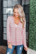 Everyday Striped Button Cardigan- Light Pink & Ivory