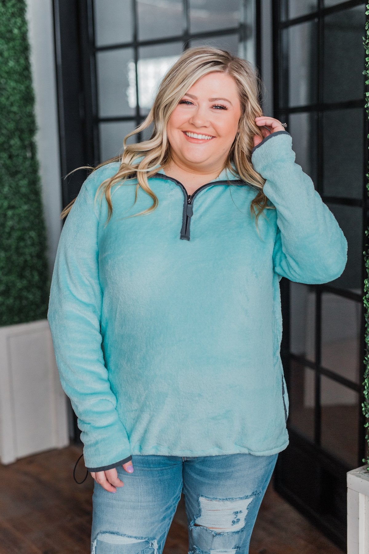 Pulse Exclusive 1/4 Zip Sherpa- Mint Blue