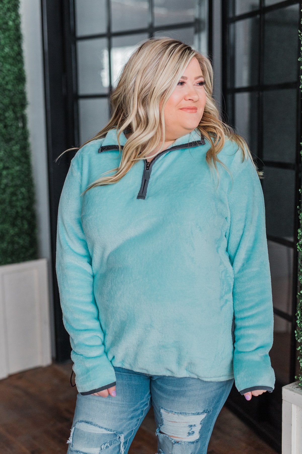 Pulse Exclusive 1/4 Zip Sherpa- Mint Blue