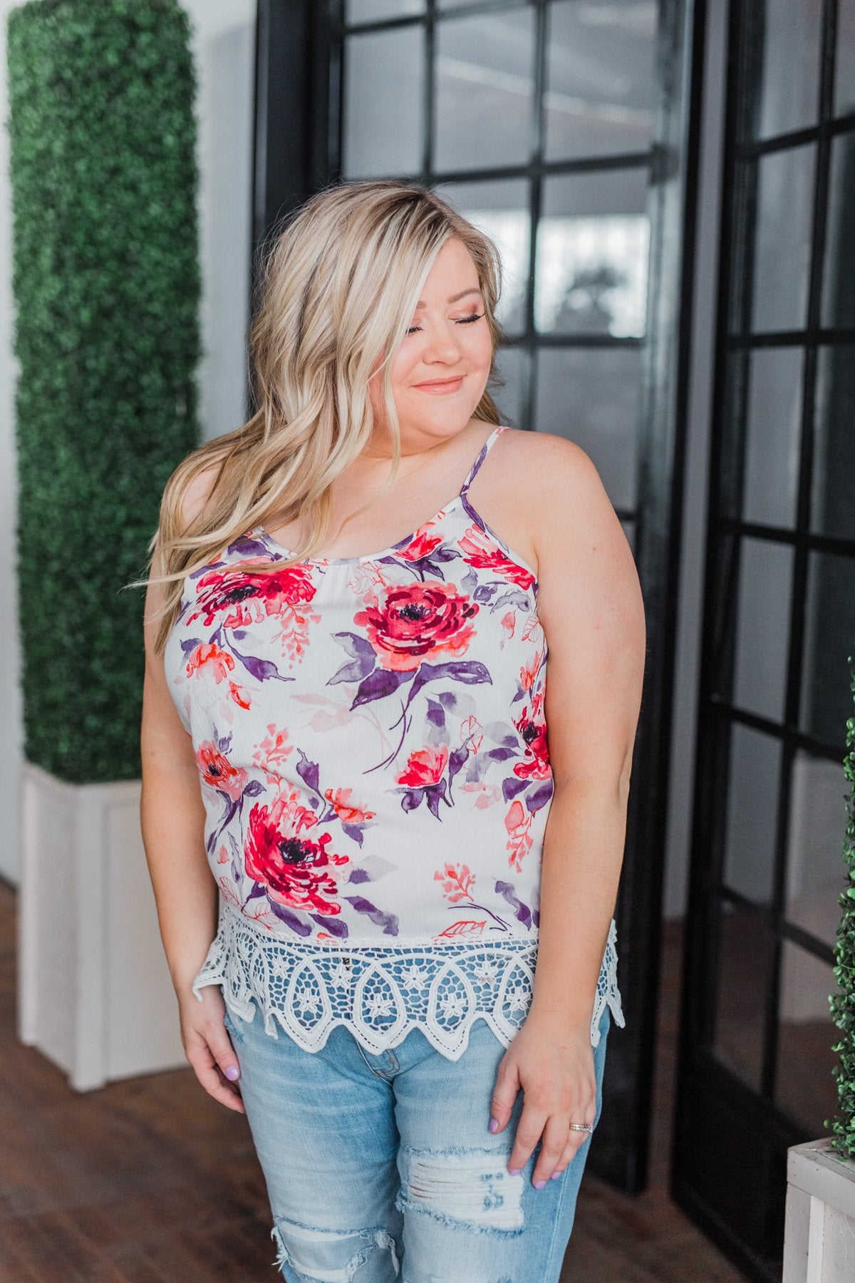 If You Were With Me Floral Tank Top- Ivory
