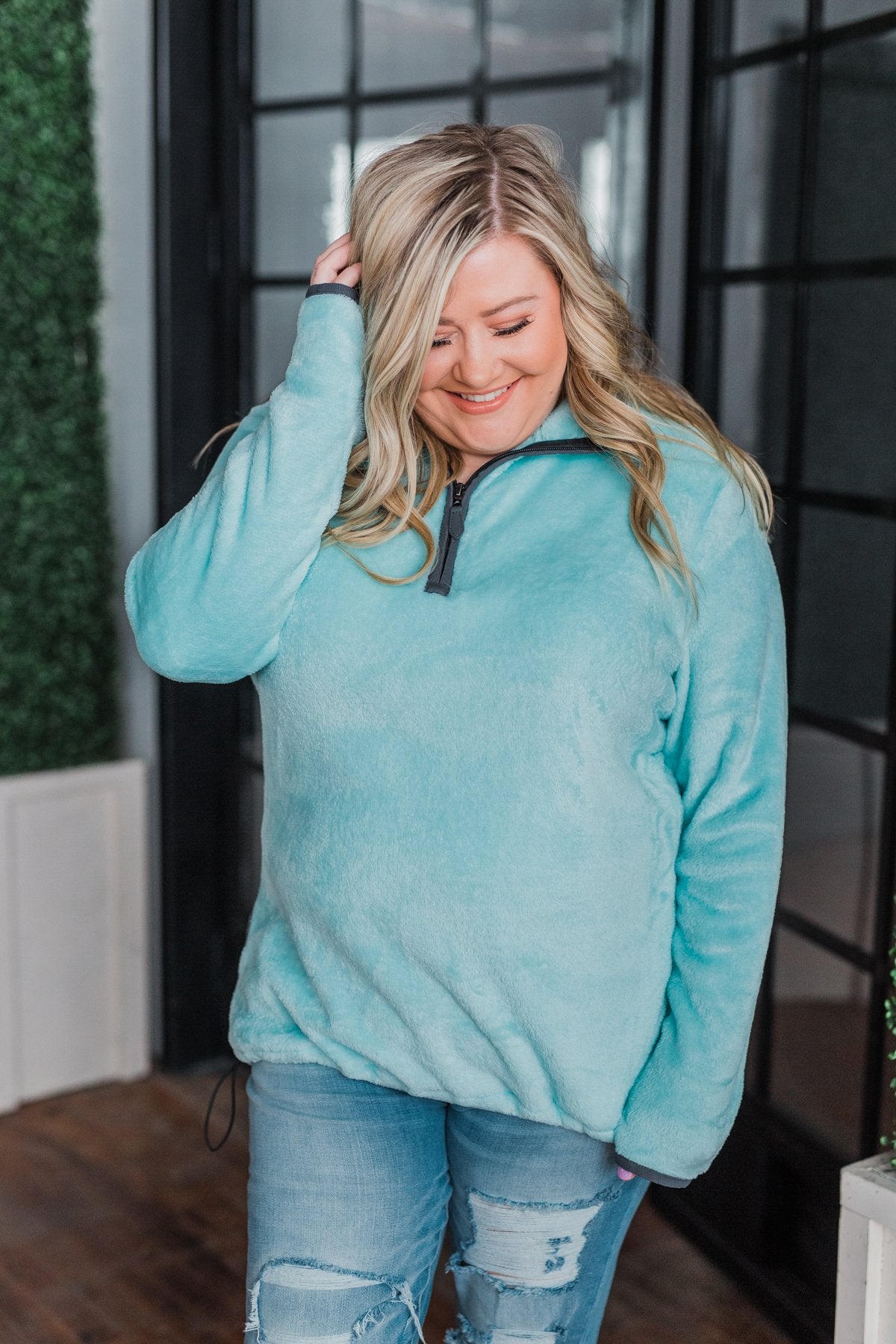 Pulse Exclusive 1/4 Zip Sherpa- Mint Blue