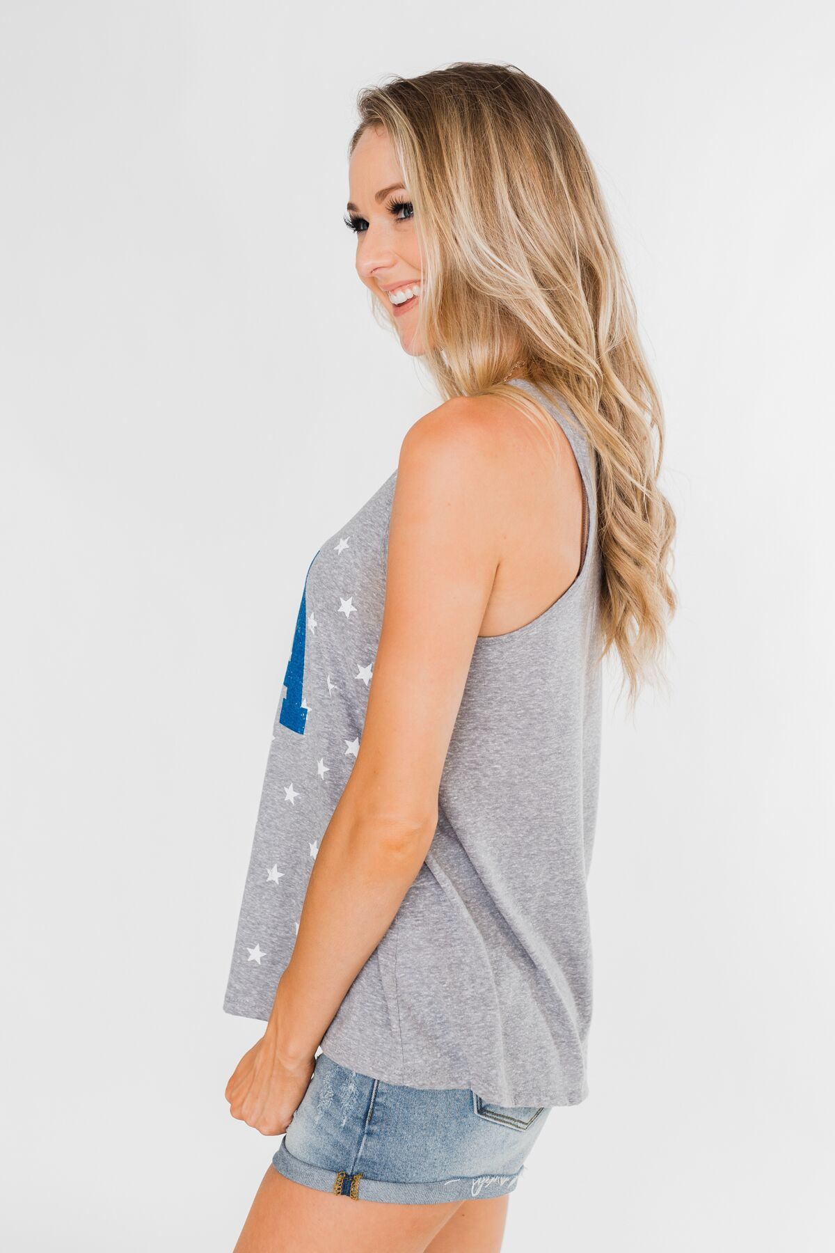 USA Racer Back Tank Top- Grey