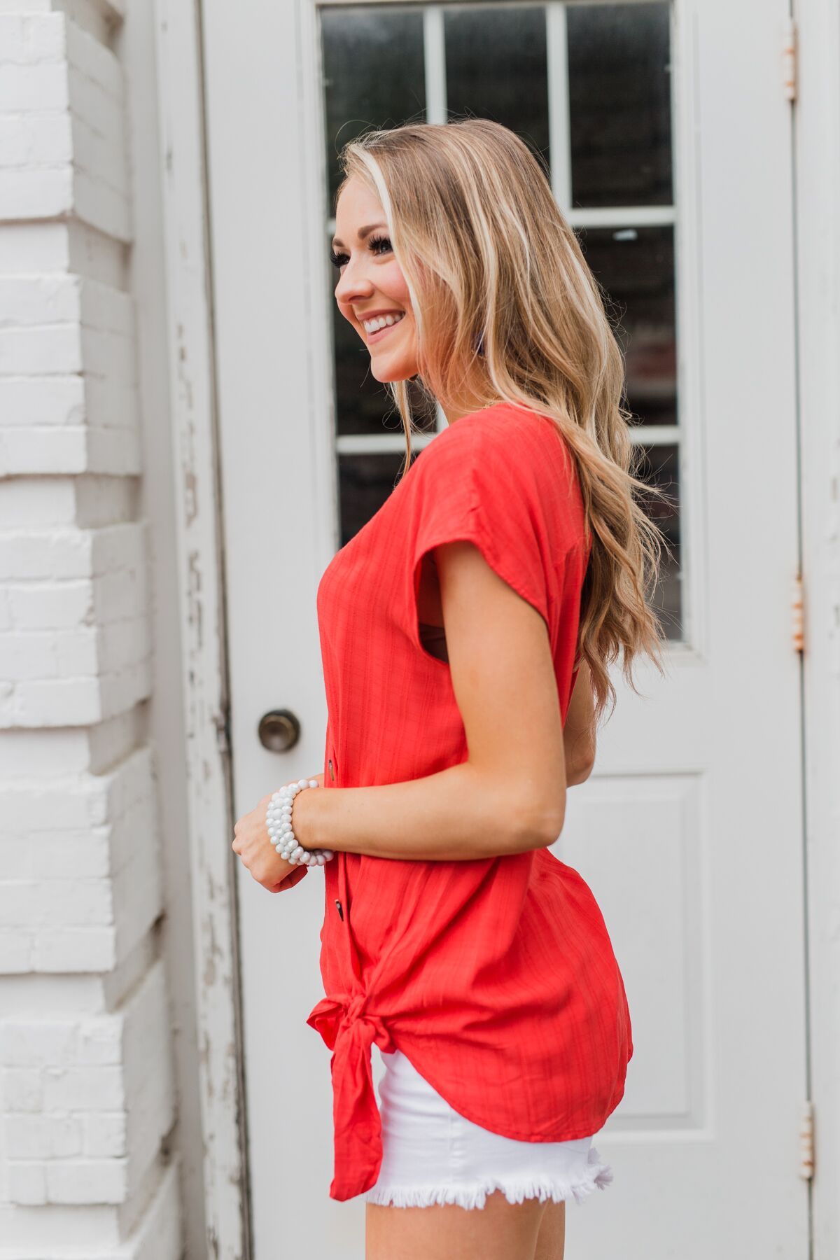 Amazed By You Button & Tie Top- Scarlet Red