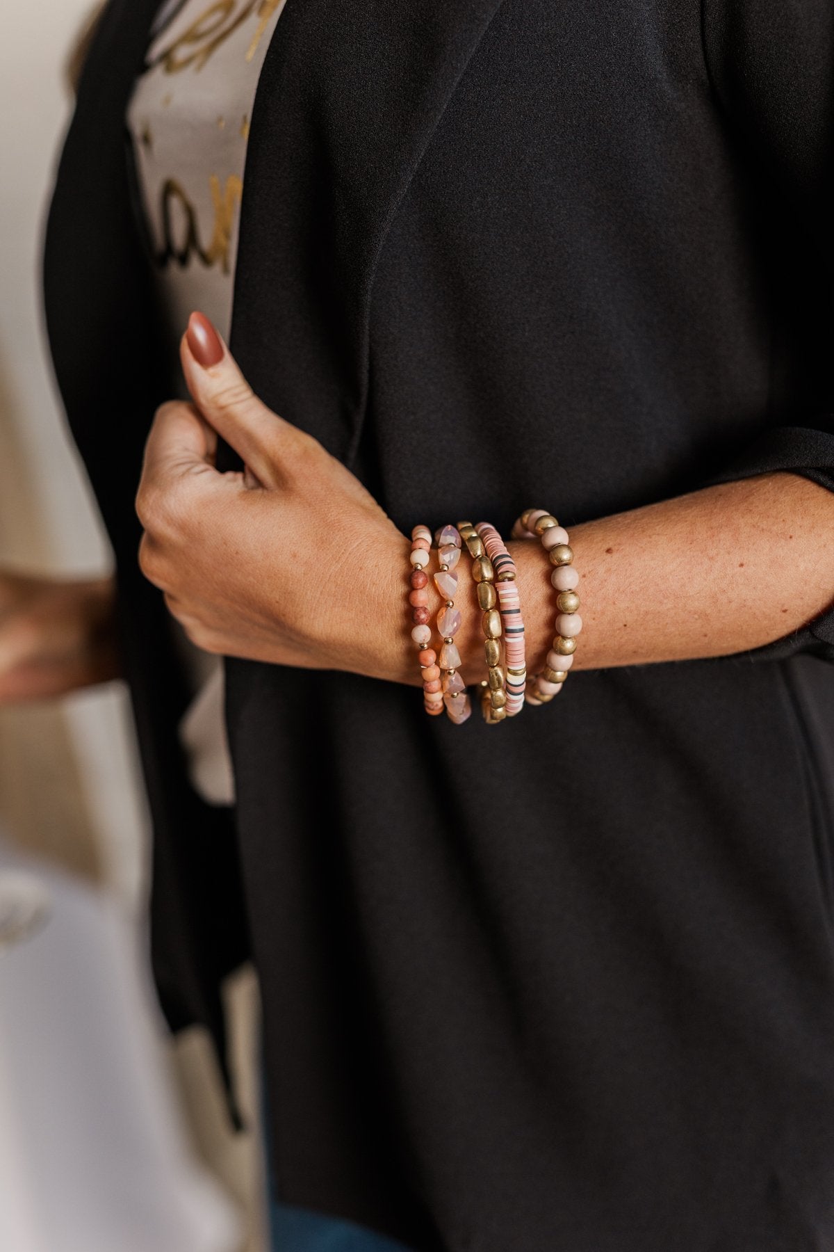 Blushing Around You Stackable Beaded Bracelet Set- Pink