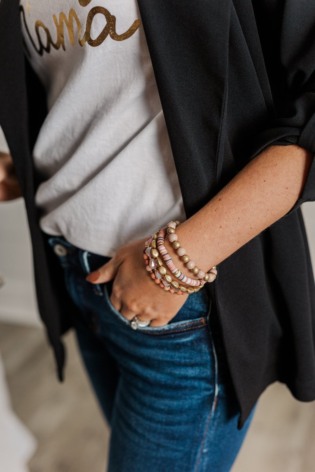 Blushing Around You Stackable Beaded Bracelet Set- Pink
