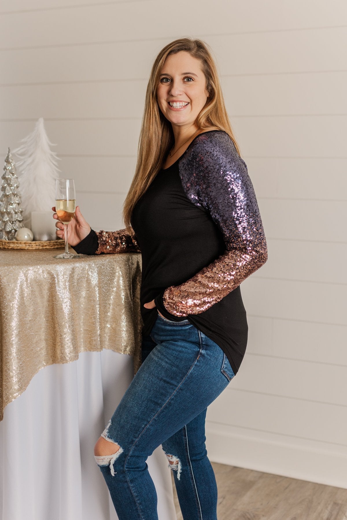 Shine Bright Sequin Top- Black
