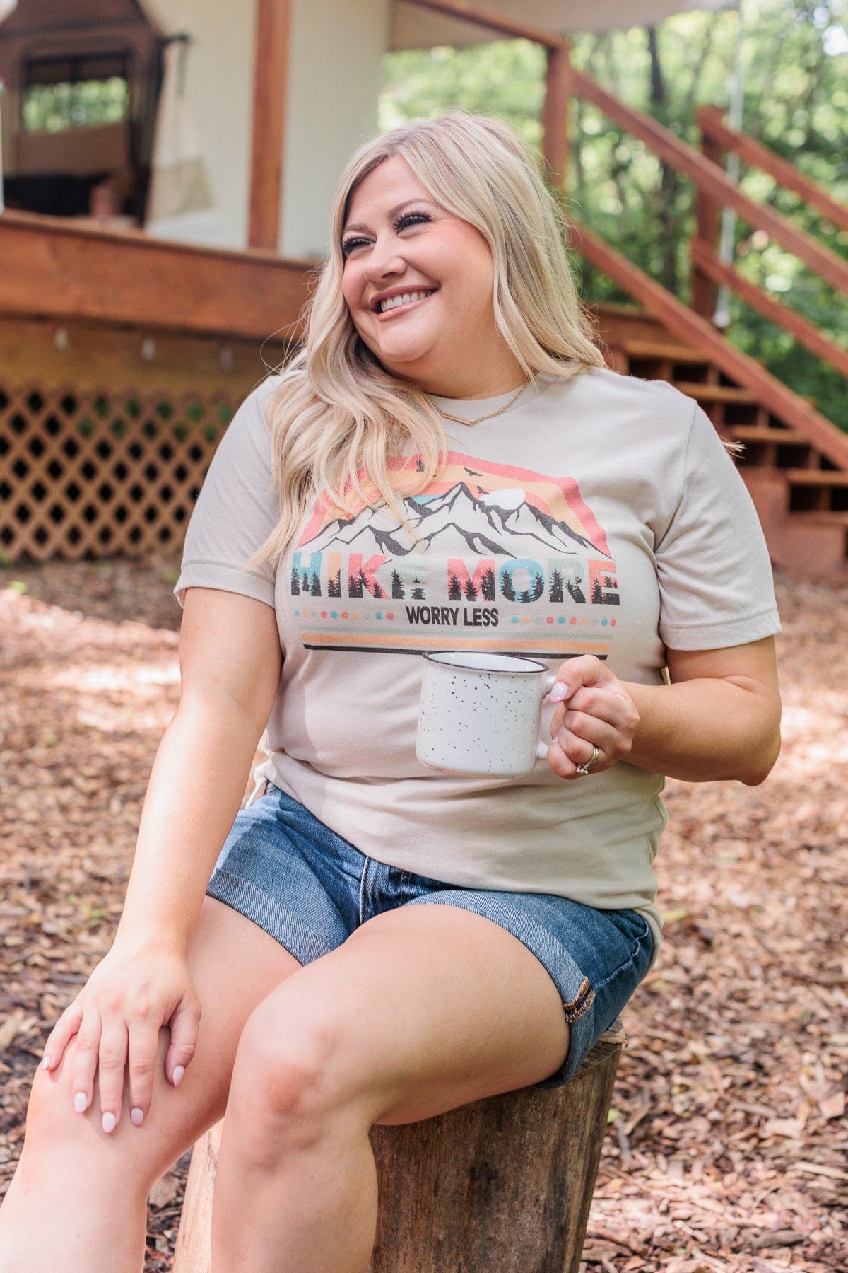 "Hike More, Worry Less" Graphic Tee- Beige