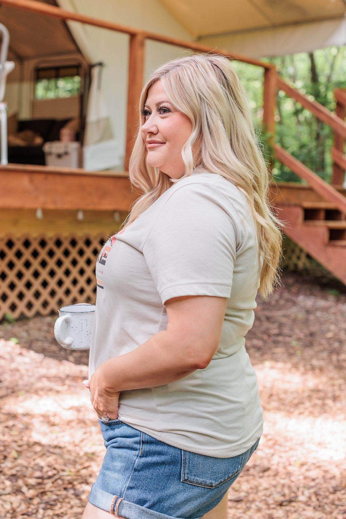 "Hike More, Worry Less" Graphic Tee- Beige