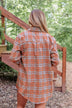 Never Stop Exploring Button Down Top- Rust & Blue