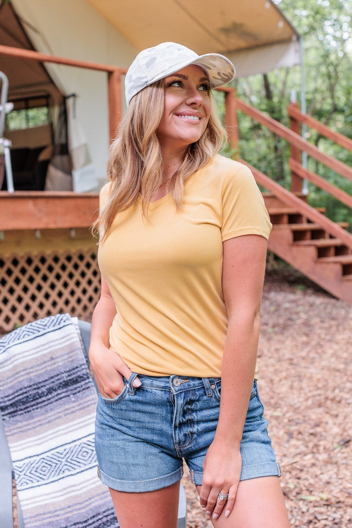 Something To Cling To V-Neck Top- Yellow