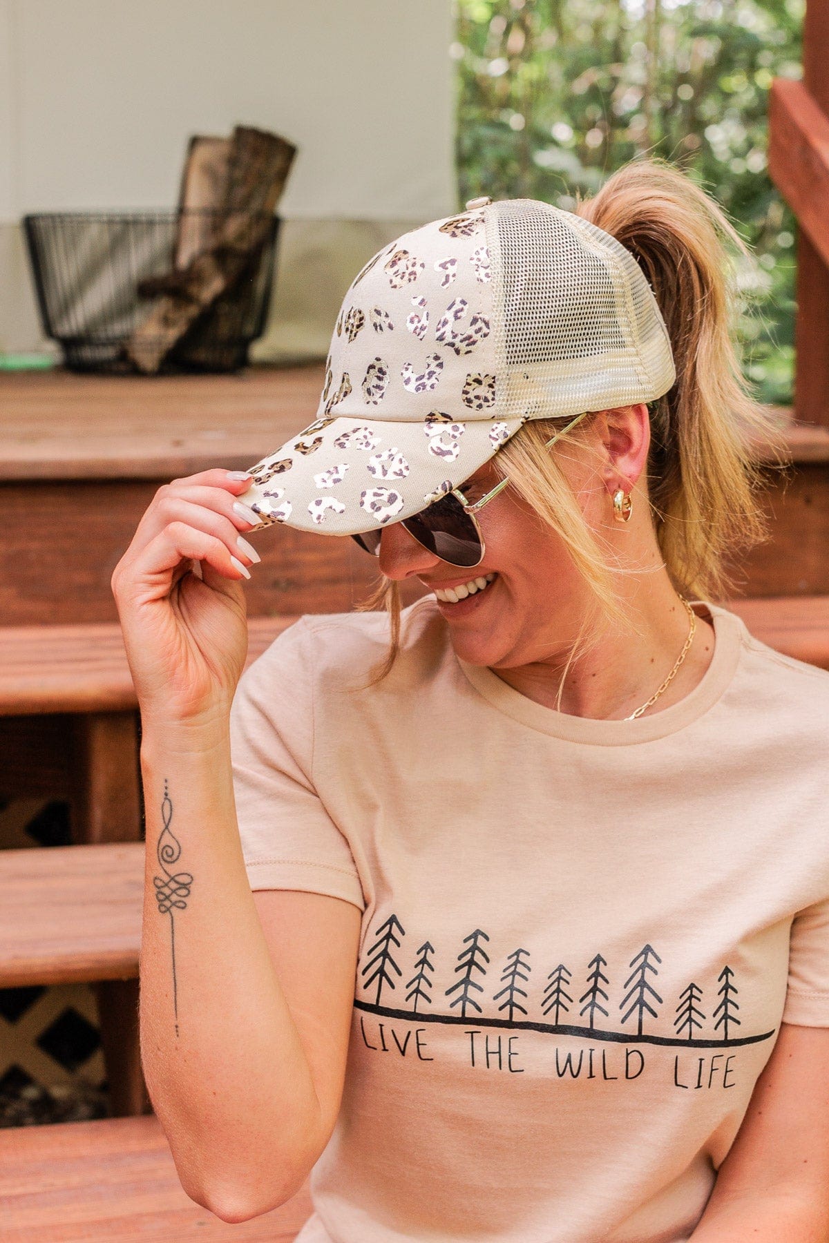 Let's Hit The Road Baseball Hat- Gold & Leopard