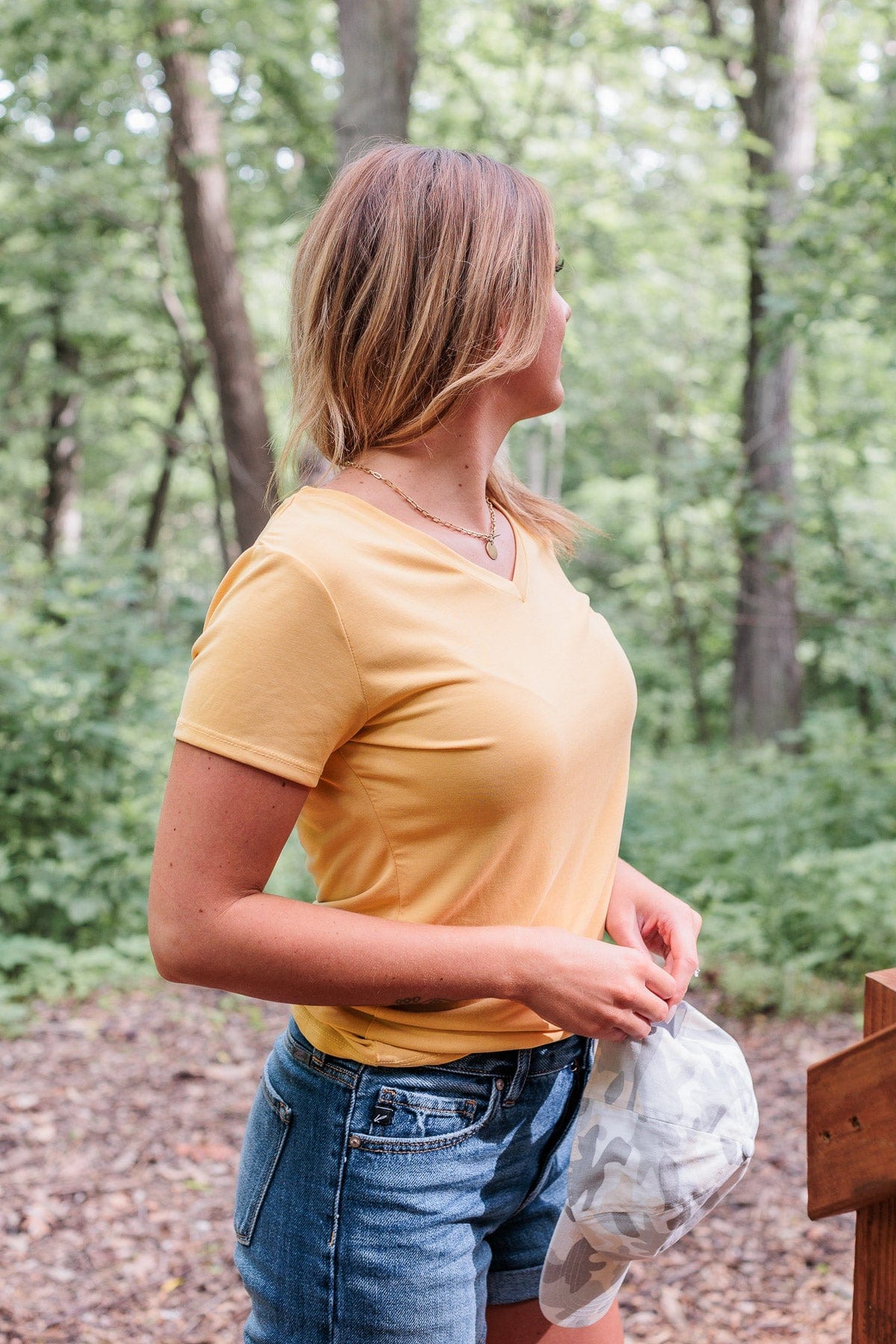 Something To Cling To V-Neck Top- Yellow